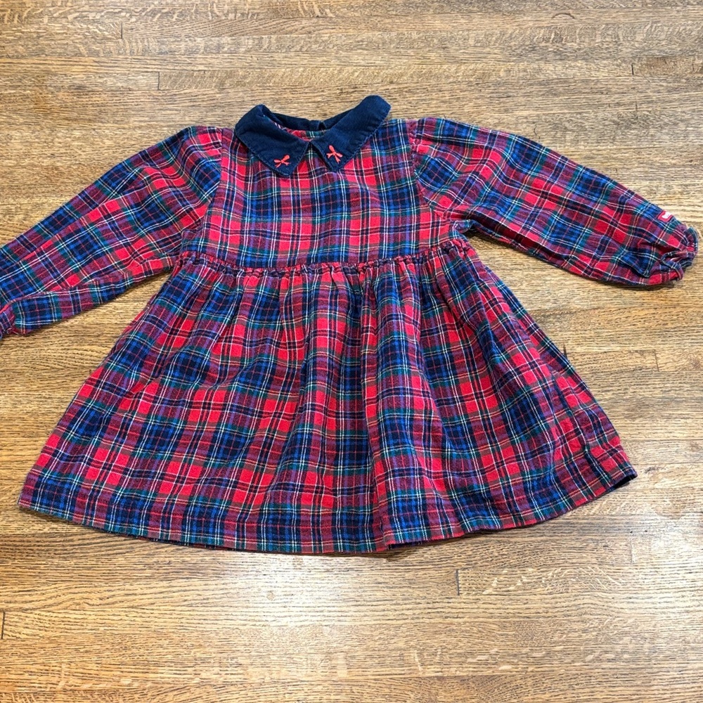 Vintage OshKosh B'gosh Navy and Red Flannel Plaid Dress w/ Corduroy Collar